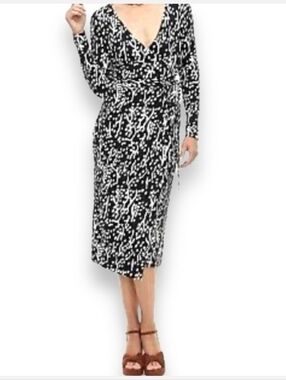 Diane Von Furstenburg Target Black White Wrap Midi Dress Size Small